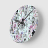 strepen Eiffeltoren collage florale Ronde Klok (Hoek)