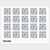 strepen Eiffeltoren collage florale Vierkante Sticker (Vel)