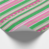 Strepen en Abstracte Planeten, Roos Roze en Groen Cadeaupapier (Hoek)