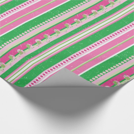 Strepen en Abstracte Planeten, Roos Roze en Groen Cadeaupapier (Hoek)