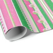 Strepen en Abstracte Planeten, Roos Roze en Groen Cadeaupapier (Rol Hoek)