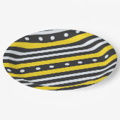 Strepen en bellen geel zwart papieren bordje (Gekanteld)
