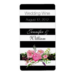 Strepen en bloemen Bruiloft Mini Wijn Label