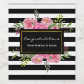 Strepen en bloemen Bruiloft Wijn Label Etiket (Enkel label)