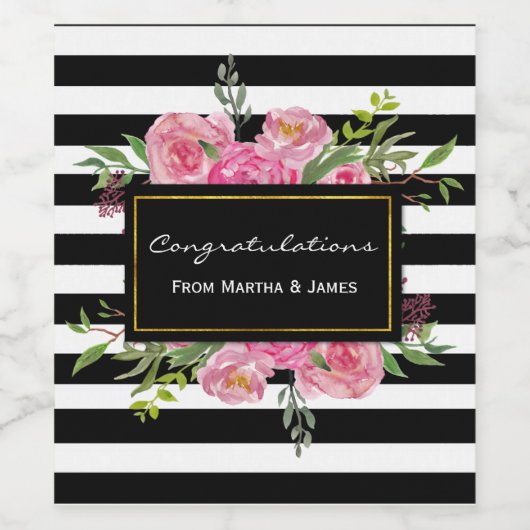 Strepen en bloemen Bruiloft Wijn Label Wijn Etiket (Enkel label)