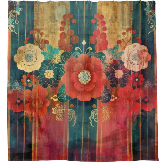 Strepen en Bloemen Douchegordijn (Voorkant)