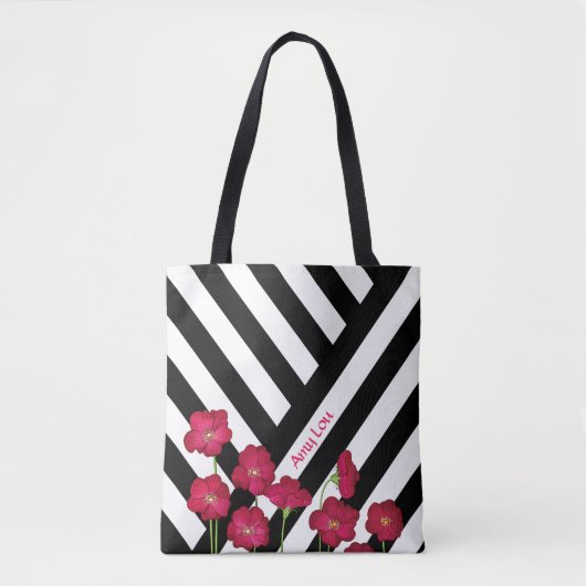 Strepen en bloemen tote bag (Voorkant)