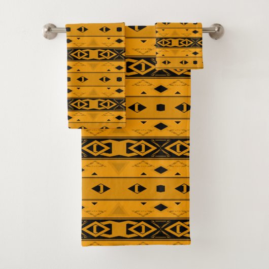 Strepen en geometrische vormen geel zwart bad handdoek (Insitu)