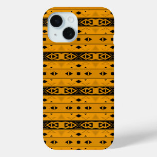 Strepen en geometrische vormen geel zwart iPhone 15 case