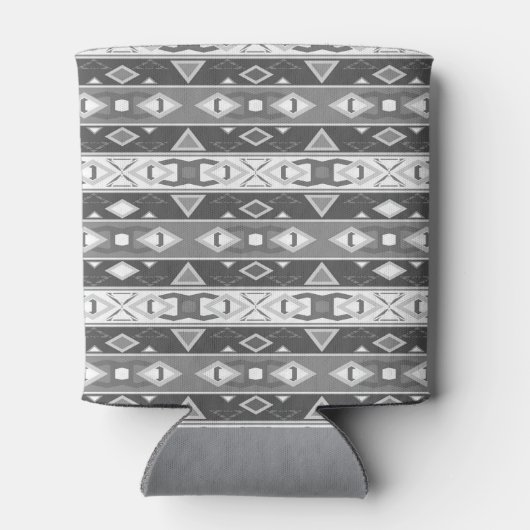 Strepen en geometrische vormen grijs wit blikjeskoeler (Achterkant)