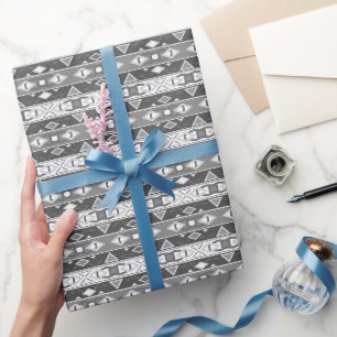 Strepen en geometrische vormen grijs wit cadeaupapier