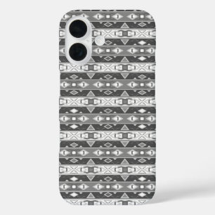 Strepen en geometrische vormen grijs wit iPhone 16 hoesje