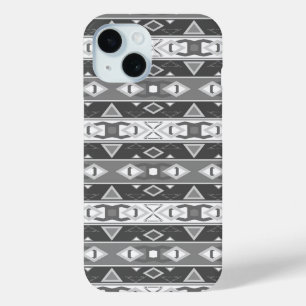 Strepen en geometrische vormen grijs wit iPhone 15 case