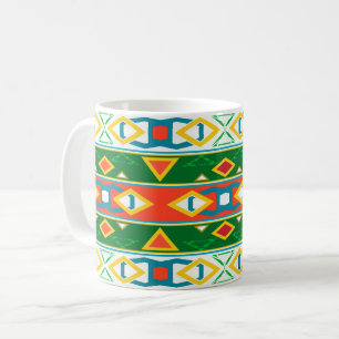 Strepen en geometrische vormen groen oranje wit koffiemok