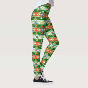 Strepen en geometrische vormen groen sinaasappel w leggings