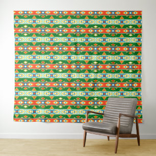 Strepen en geometrische vormen groen sinaasappel w wandkleed