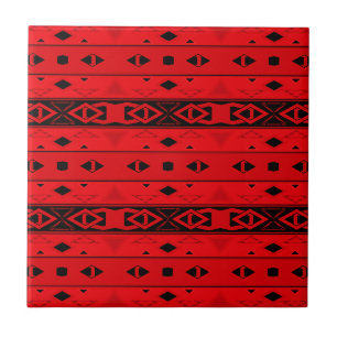 Strepen en geometrische vormen rood zwart tegeltje