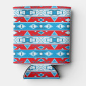 Strepen en geometrische vormen van rood blauw wit blikjeskoeler (Voorkant)