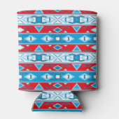 Strepen en geometrische vormen van rood blauw wit blikjeskoeler (Achterkant)