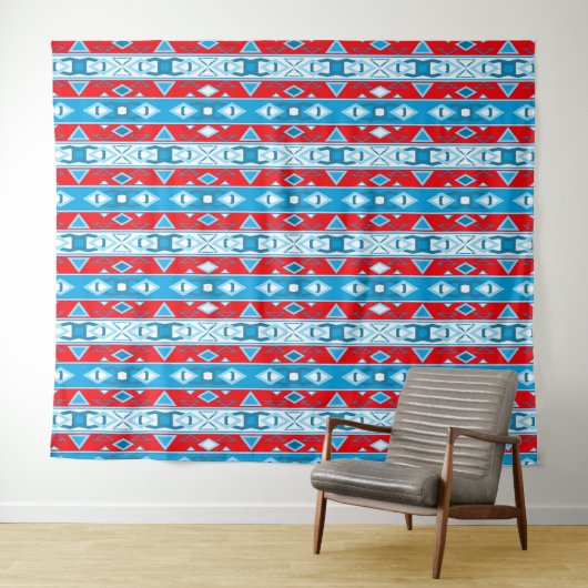 Strepen en geometrische vormen van rood blauw wit wandkleed (In Situ (horizontaal))