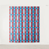 Strepen en geometrische vormen van rood blauw wit wandkleed (Voorkant)