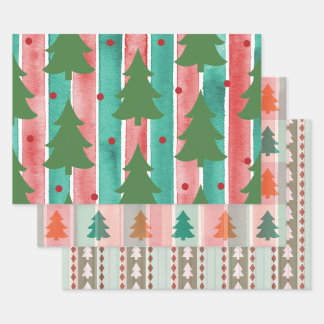 Strepen En Kerstbomen Patronen Inpakpapier Vel