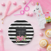 Strepen en Pioenrozen Trouwpapier Bord (Feest)