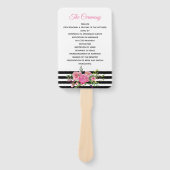 Strepen en Pioenrozen Trouwprogramma Fan Handwaaier (Voorkant)