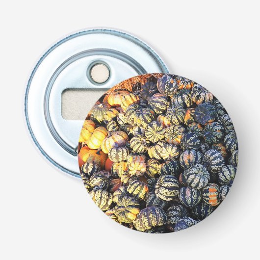 Strepen En Pompoenen  Button Flesopener (Voorkant)