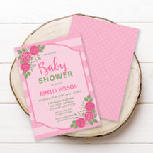 Strepen en Rozen Roze Meisje Baby Shower Uitnodigi