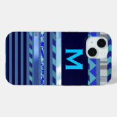strepen en turquoise blauw M aangepast initiaal Case-Mate iPhone Case (Achterkant (horizontaal))