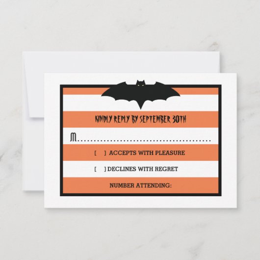 Strepen en vleermuis | Oranje Halloween bruiloft R RSVP Kaartje (Voorkant)