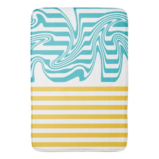 Strepen en wervelingen in Turquoise en Geel Badmat (Voorkant Verticaal)
