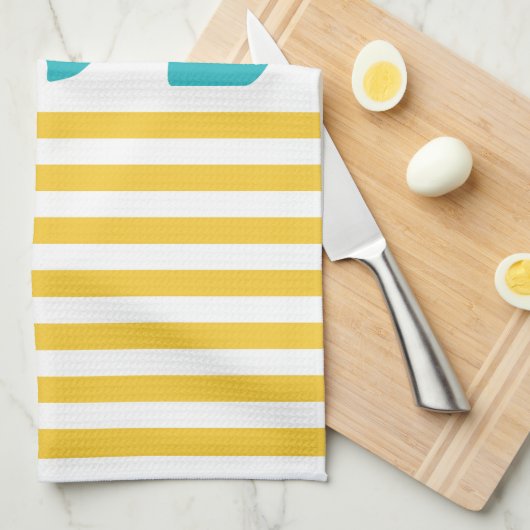 Strepen en wervelingen in Turquoise en Geel Theedoek (Quarter Fold)