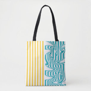 Strepen en wervelingen in Turquoise en Geel Tote Bag