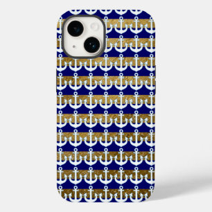 strepen en witte ankers patroonmarine Case-Mate iPhone 14 hoesje