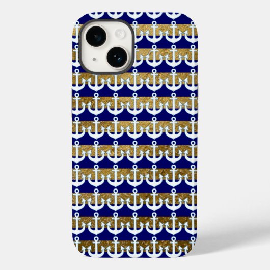 strepen en witte ankers patroonmarine Case-Mate iPhone case (Achterkant)