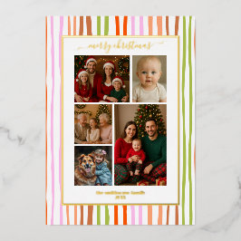 Strepen folie familie Foto Kerst echt Uitnodiging