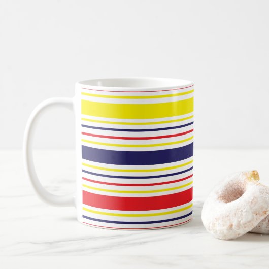Strepen Geel Blauw Rood Koffiemok (Met donut)