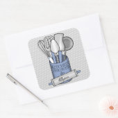 Strepen Grijs Wit Blauw Voorraad de Keukendouche Vierkante Sticker (Envelop)