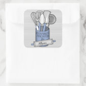 Strepen Grijs Wit Blauw Voorraad de Keukendouche Vierkante Sticker (Tas)