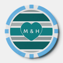 Strepen & Hart aangepaste monogram & datum poker c Chips