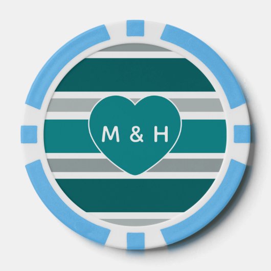 Strepen & Hart aangepaste monogram & datum poker c Chips (Voorkant)