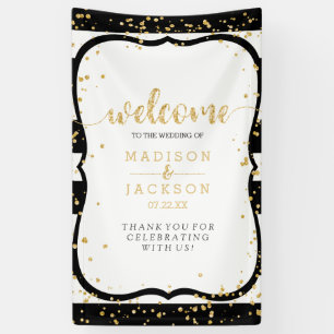 Strepen in elke kleur & Gouden Confetti Trouw Welk Spandoek