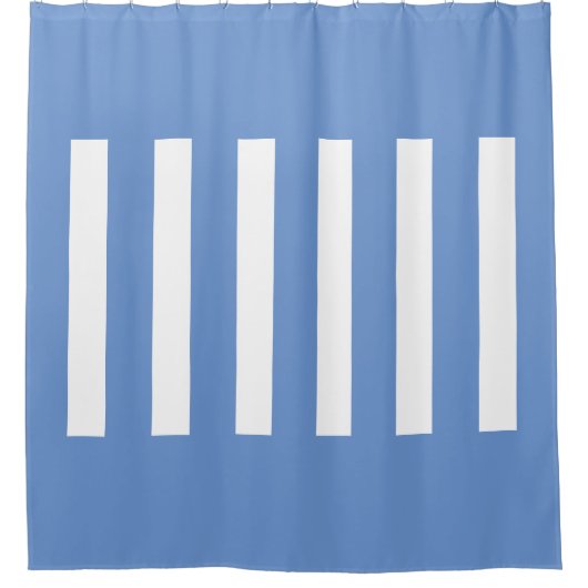 Strepen in het midden. Korenbloem Blauw en wit. Douchegordijn (Voorkant)