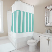 Strepen in het midden. Licht Blauwgroen en wit. Douchegordijn (In situ)