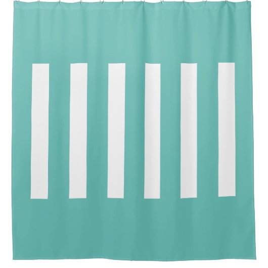 Strepen in het midden. Licht Blauwgroen en wit. Douchegordijn (Voorkant)