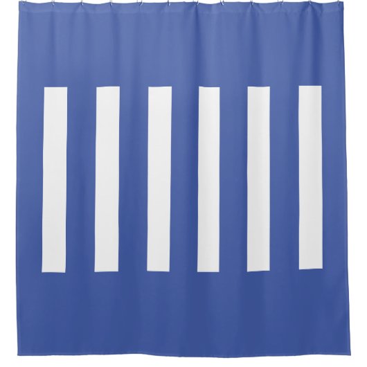 Strepen in het midden. Medium Blauw en wit. Douchegordijn (Voorkant)