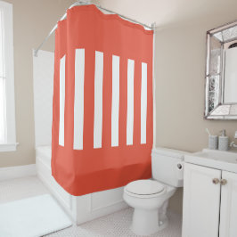 Strepen in het midden. Sinaasappel Rood en wit. Douchegordijn