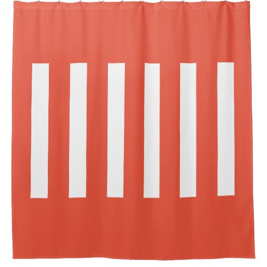 Strepen in het midden. Sinaasappel Rood en wit. Douchegordijn (Voorkant)